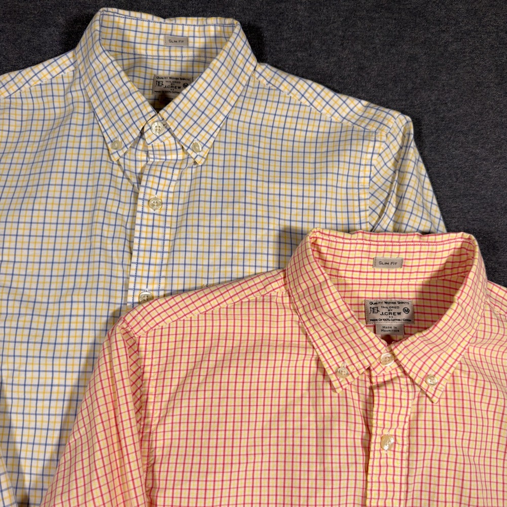 J.Crew Button Down Shirt Mens Medium Multicolor Plaid Slim Fit‎ Cotton Lot of 2